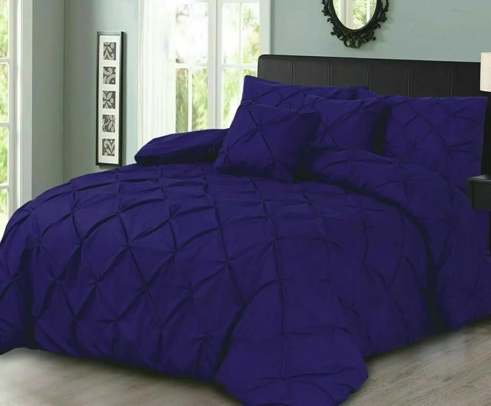 Northern Luxe Pintuck Duvet Cover with Pillowcases – Pinch Pleated Soft Bedding Set, Quilt Cover for Ultimate Comfort Top Notch Quality (Royal Blue, Double - Duvet Cover + Fitted Sheet)