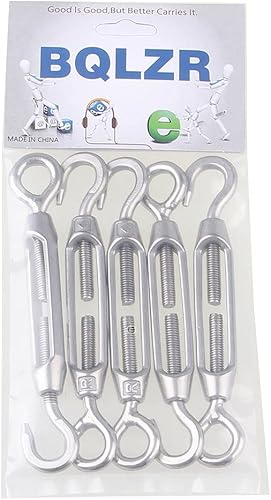 Miniatura 7 de BQLZR M4, Tensor de cable de acero, gancho y ojo, acero inoxidable 304, paquete de 5