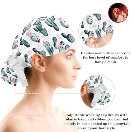 Image of Red Blooming Rose Flowers Black Working Cap with Scrunchy and Ribbon Tie for Women, Long Hair