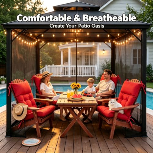 Image of QILLOWAY Outdoor Rocking Chair Cushions Set of 4, 100% Polyester Waterproof Patio Rocking Chair Cushion, High Back Weatherproof Chair Pad for Adirondack & Outdoor Furniture, Red