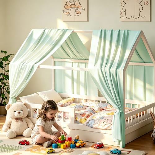 Kmhesvi Lit Cabane Enfant, Ciel de Lit Cabane avec 2 Pièces Rideaux, Baldaquin Ciel en Tissu Doux Respirant, Ensemble de Décoration pour Chambre Fille...
