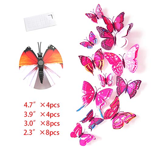 Jyphm 24Pcs 3D Butterfly Wall Decal Double Wings Removable Refrigerator Magnets Stickers Decor For Kids Room Decoration Home And Bedroom Art Mural Red #TOP1