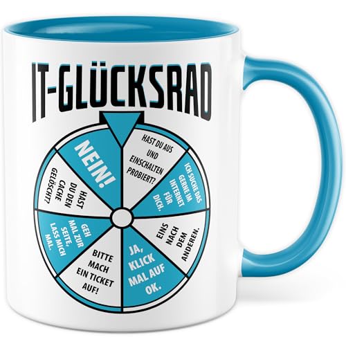 Tasse IT Geschenk IT-Glücksrad, Kaffeetasse Informatiker Technik Nerd Humor Witzig Kollege Kollegin Arbeit, Geschenkidee Büro Kaffee Office Becher Freund Freundin Team Kaffee-Becher