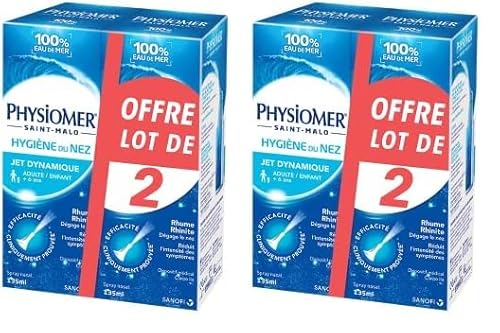Physiomer Jet Dynamique – Hygiène du nez – Dispositif médical– Spray nasal 100% Eau de mer à partir de 6 ans – Dégage le nez – Facilite l’élimination du mucus - Lot de 4-135 ml