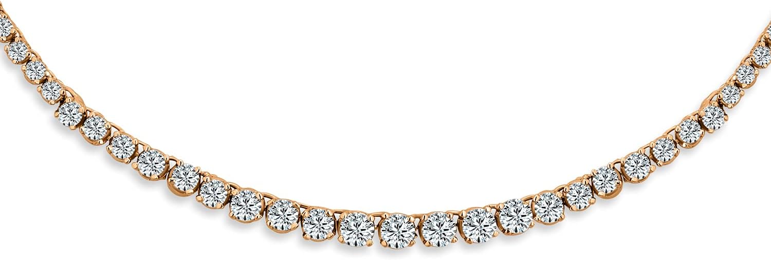 Bling Jewelry Classic Traditional Bridal Cubic Zirconia Graduated AAA CZ Round Prong Set Statement Tennis Necklace Collar For Women Wedding Prom Rose Gold Plated