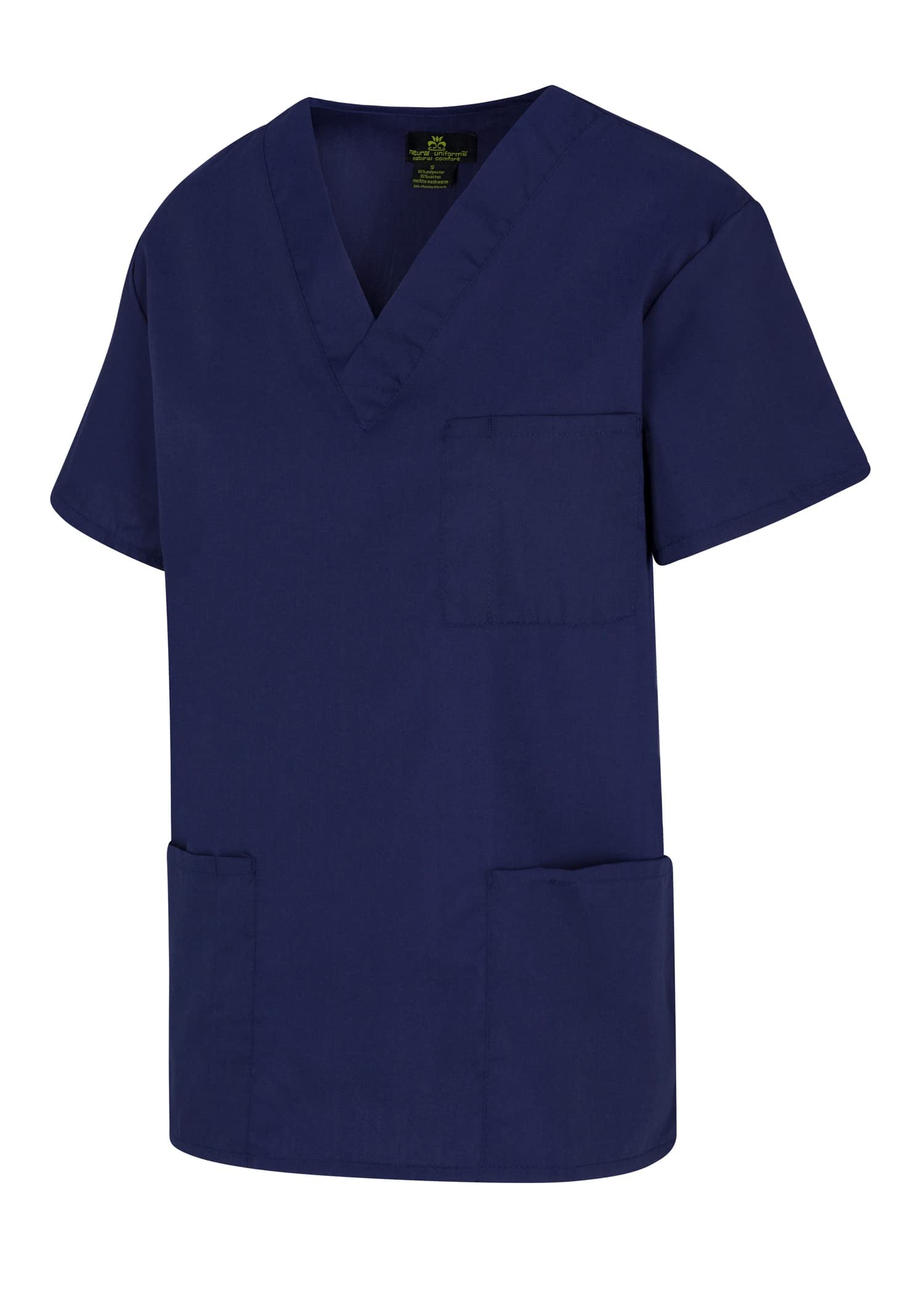 Natural Uniforms Standard Unisex 3 Pocket Scrub Top (Large, True Navy Blue)