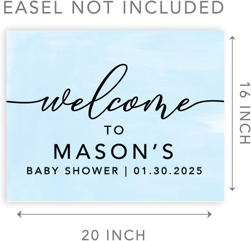 Andaz Press Personalized Large Canvas Baby Shower Welcome Sign, 16 x 20 Inches, Minimal Baby Blue, Guestbook Alternative, Custom Baby Shower Sign, for Baby Shower, Baby Sprinkle