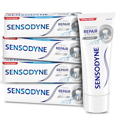 Sensodyne Repair & Protect Whitening, Dentífrico para dientes sensibles, uso diario, paquete de 4 x 75 ml