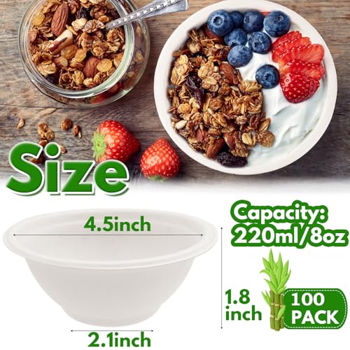 Cuencos de bagazo compostables de 8 oz, pack 100 boles biodegradables para comida calientes 3