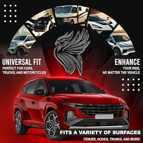 Image of Phoenix Emblem 3D Bird Badge, Custom Car Decal Sticker - Durable Exterior Trunk, Hood, Fender for Car, Truck, SUV (Set of 2) (Chrome)