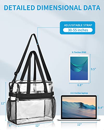 Paxiland Clear Bag Stadium Approved 12X6X12, Clear Stadium Bag For Women And Men, Clear Tote Bag Stadium Approved For Concert Work Festival Lunch, See Through Bag With Non-Removable Straps - Black #TOP1