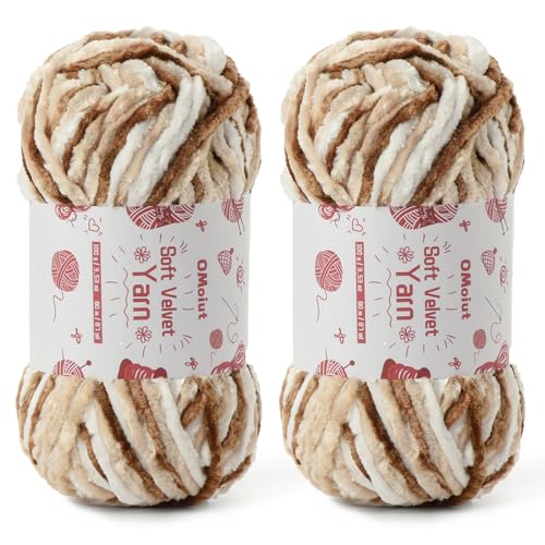Image of 2x100g Fluffy Velvet Chenille Yarn for Crocheting and Knitting, 80m (87.5yd) Baby Yarn for Crocheting Soft, Crochet Chunky Yarns Amigurumi Yarns (2 White Coffee)