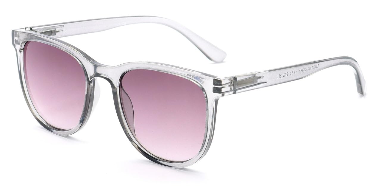 ZAVISH Reading Sunglasses Womens Designer Style Crystal Grey Tinted Sun Readers Glasses Spring Temples UV400 Lens & Case +1.25