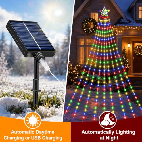Solar Christmas Decorations String Lights Outdoor, Cold White&Multicolor - Image 5