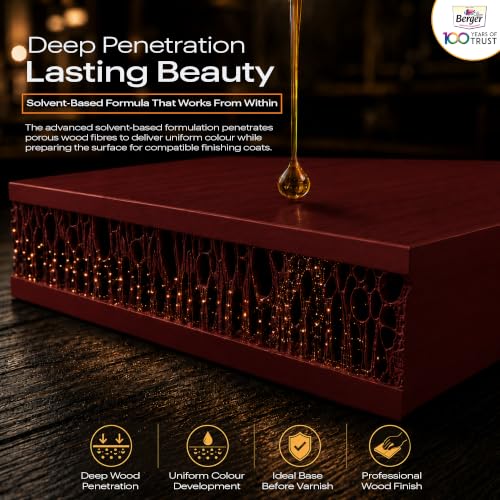 Image of Berger Wood Keeper Rose Wood Wood Stain with Leakproof Bottle & Easy Cloth Application Transparent Solvent-Based Stainer for Home Office Furniture Surfaces Shine and Finish (Pack of 1, 100ML)