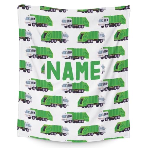 Mercuryelf Custom Garbage Truck Blanket Gift - 50x60 Inches Modern Throw Blankets for Kids - White Soft, Fuzzy & Warm Throws for Living Room, Sofa