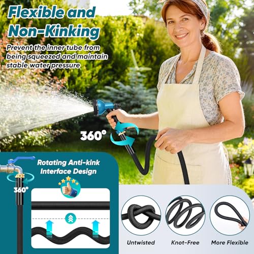 Image of Garden Hose 100FT Non-Expanding, Lightweight Hose With 10-Function Nozzle, Leak-Proof No-Knot, Easy to Carry, Wear-Resistant, Sturdy 3 /4GHT Flexible Water Hose for Outdoor (Black）