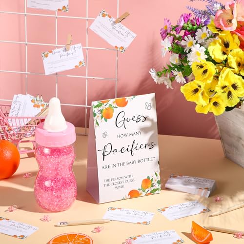 Image of Roowest 512 Pcs Baby Shower Games Guess How Many Pacifiers Sign 100 Small Guessing Games 10 HB Pencils 750ml Milk Bottle 400 Acrylic Pacifiers Decoration for Guest Gender Reveal(Pink,Orange)