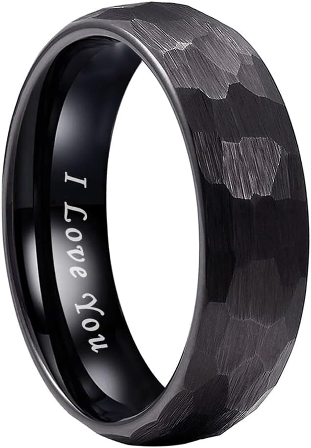 TUTISS 6mm 8mm Silver/Black/Gold/Rose Gold Hammered Tungsten Rings for Men Women Couple Fashion Jewelry Engagement Wedding Bands Domed Matte Finish Comfort Fit