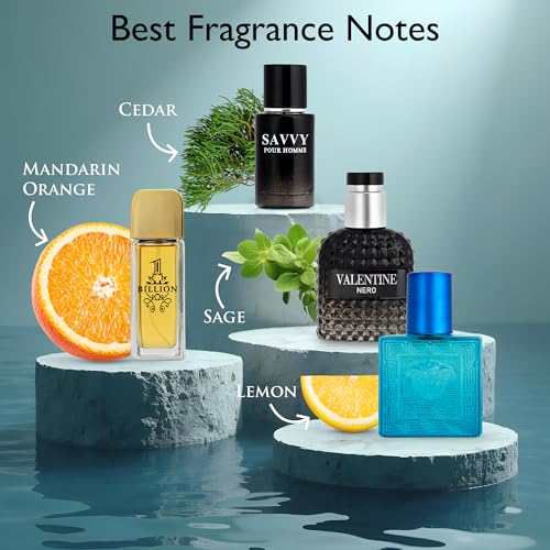 Signature Scent 4-Piece Mini Fragrance Set for Men Includes Savvy/1 Billion/Verse/Valentine Collection of Woody, Spicy, Citrus & Aromatic Fragrance Non-Irritating Ingredient Each One in 30ml Bottle - Image 3