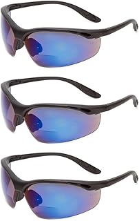 Calabria 91348 Wrap Around Bifocal Reading Safety Glasses +3.00 Blue Mirror 3 Pack Bulk Mens Womens Eye UV Protection Reader