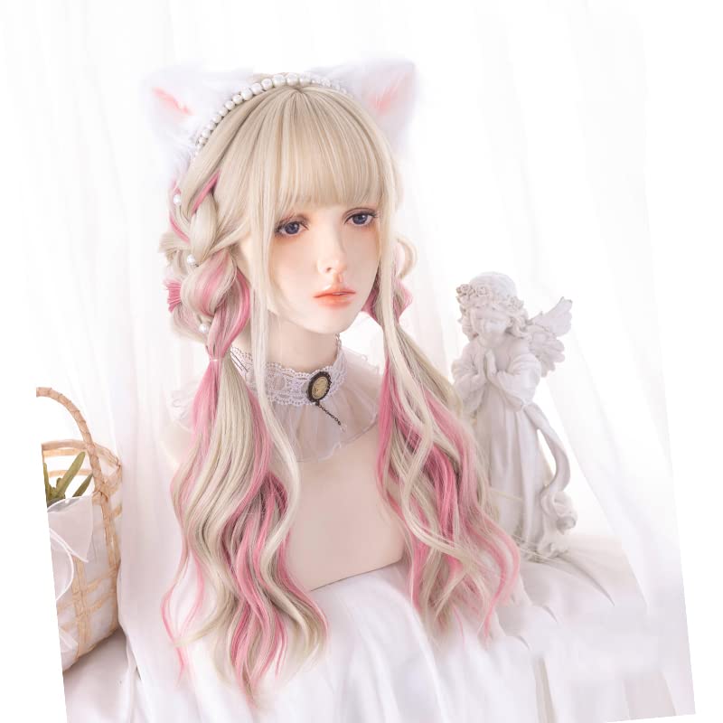 Gold Ear-dyeing Pink Lolita Wig Japanese Harajuku Cute Daily Long Curls Hair Sweet Adult Cosplay Synthetic Hairpiece Chic - Image 3