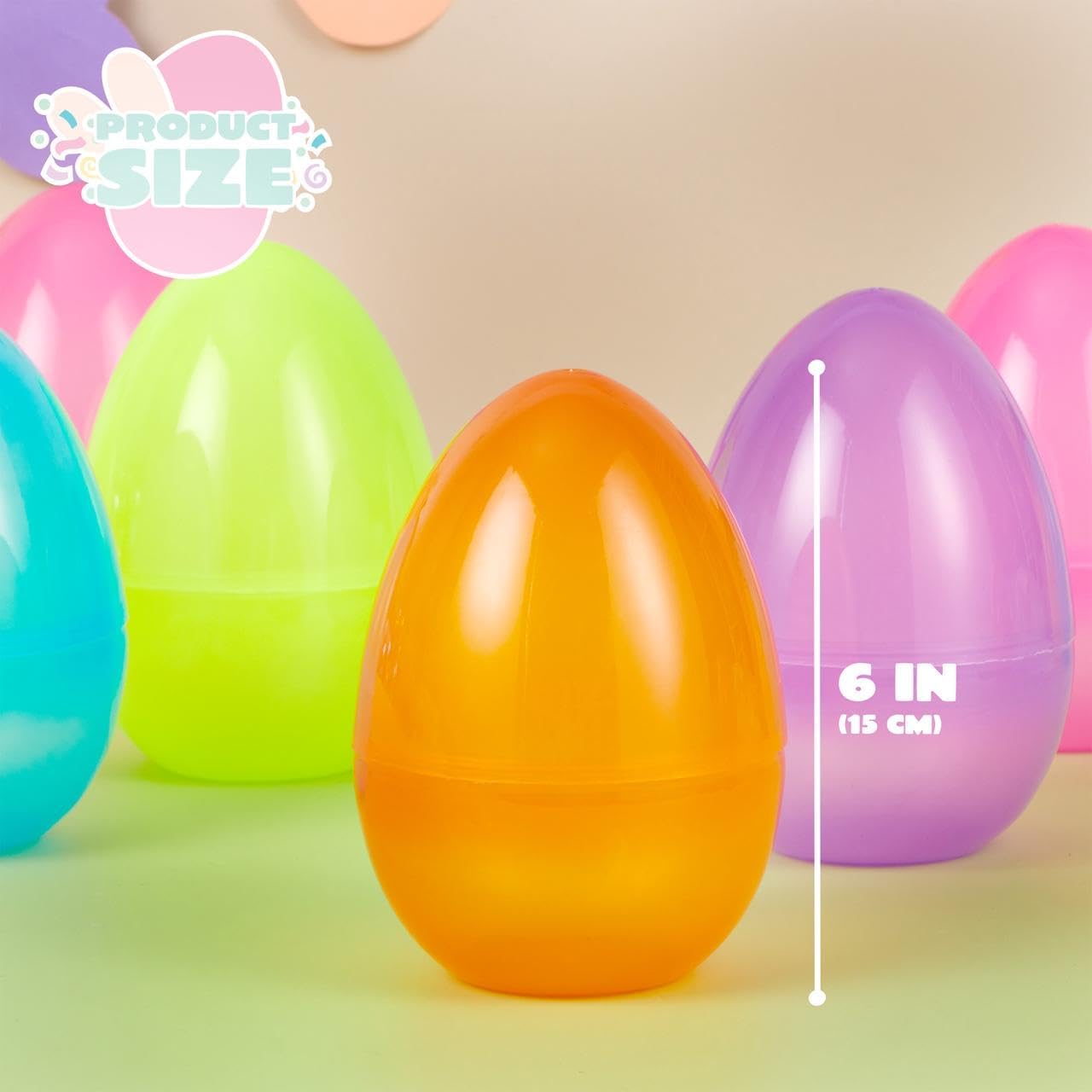JOYIN 12 Pcs Large Clear Easter Eggs, 6 Inches Jumbo Plastic Eggs Fillable for Easter Themed Hunt Colorful Basket Stuffers Fillers Filling Treats Party Favor Classroom Prize Supplies