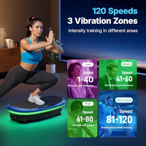 Image of MERACH Vibration Plate Exercise Machine, 4D Whole Body Workout Vibrating Platform for Lymphatic Drainage Weight Loss Muscle Activation, Home Fitness Equipment with Bluetooth Light Pull Cord