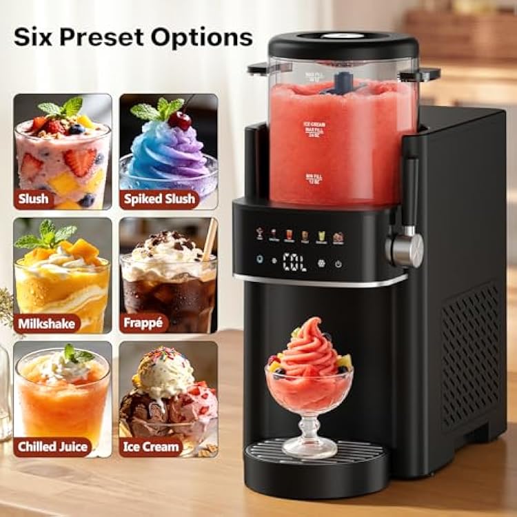 Slushie Machine, Ice Cream Maker, Slushy Machine for Home and Families, No ice needed with Rapid Chill & Temperature Control, Multi-function for Margarita, Frappe, Easy to Clean, Black