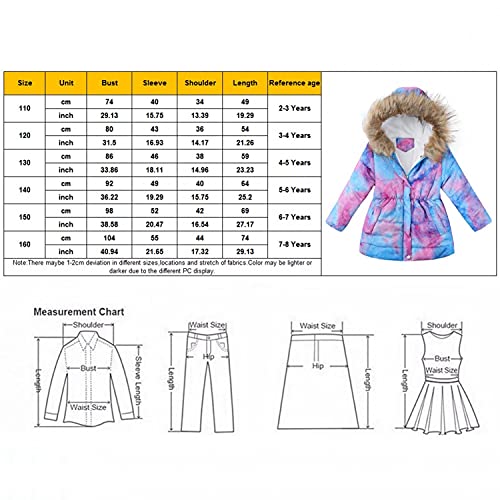 Dreamyth Girl's Tie Dye Winter Coats Fleece Lined Hood Jacket Parkas Outwear Thick Warm Windproof Jackets Coat 2-8 Years, D-Light Blue-04, 6 Years #TOP6