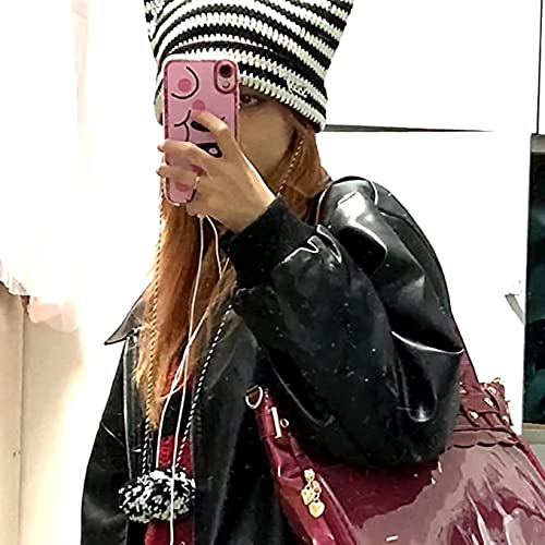 Image of Crochet Hats for Women Vintage Beanies Women Fox Hat Grunge Goth Beanies Hat Y2K Accessories Slouchy Beanies for Women