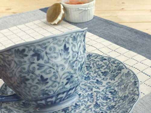 美濃焼　龍峰窯　染付　小花紋　スープカップ＆ソーサー　受け皿付き5客セット 16675.jpg