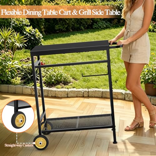 Image of 2-Tier Outdoor Grill Table with Wheels, Movable Cooking Food Prep Table for Outside BBQ Gathering, with 23.62 inch Lx 15.75 inch W Rust-resistant Tabletop, Griddle Stand for Patio & Backyard & Tools Room