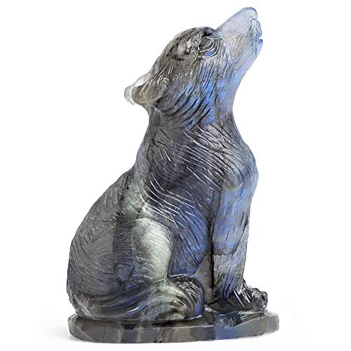 Estatua de Lobo en Labradorita tallada a mano 2.0 pulg miniatura 1