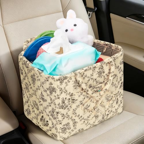 Image of Quilted Fabric Basket Foldable Car Storage Boho Floral Laundry Basket Hamper for Nursery Bedroom & Living Room | Organize Clothes Toys