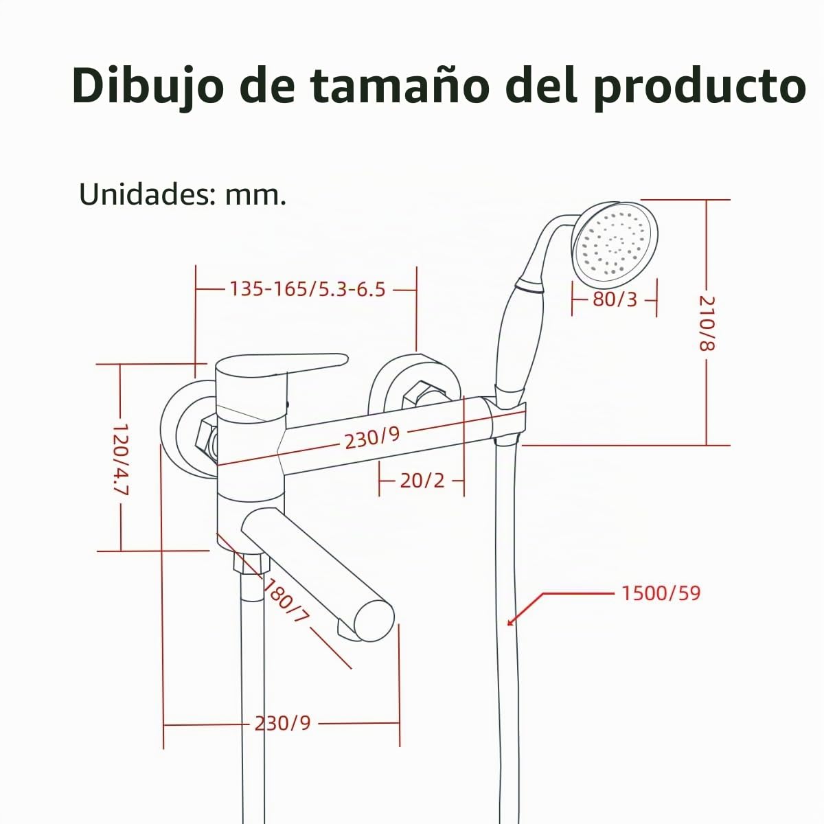Grifo de Bañera con Ducha de Mano Latón Antiguo | Retro mezclador monomando de bañera en pared, caño largo giratorio de 90 ° con soporte y 1.5m manguera