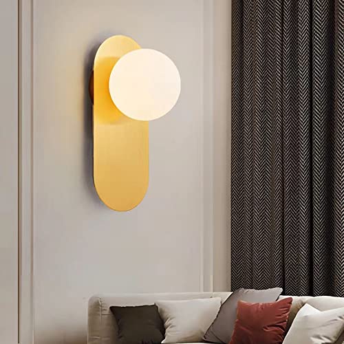 Image of Gold Bathroom Wall Light Fixture,Hardwired Glass Wall Lamp with Globe Lampshade,Mid Century Modern Sconce for Living Room Bedroom and Study Room
