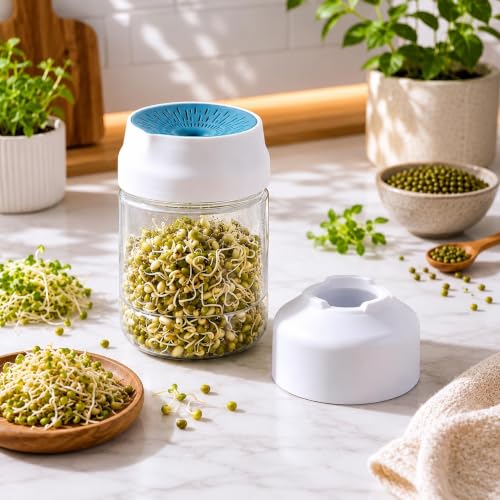 Image of KESI ORNAMENTS Sprout Maker Jar for Home Use with Strainer Drainage Lid,1000ml BPA Free Plastic Sprouting Container for Moong,Chana,Lentils & Beans,Easy Healthy Sprouts Growing Jar for Indian Kitchen