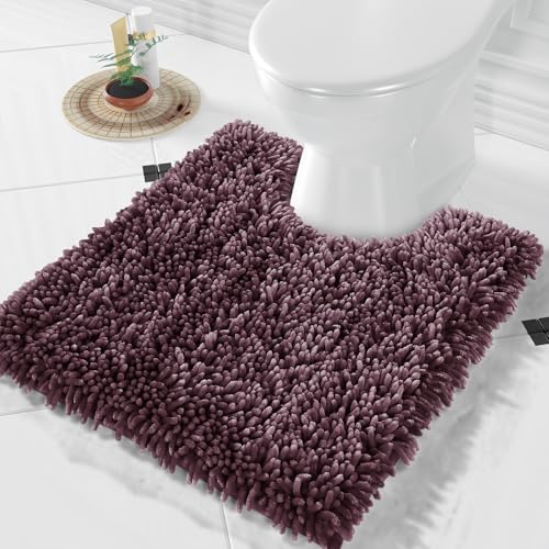 Image of Yimobra Toilet Rugs U Shaped Washable, Extra Thick Soft Absorbent Chenille Contour Bathroom Rugs for Toilet 24x20 Inch, Quick Dry Non Slip Toilet Mat for Bath Floor, Purple Grey