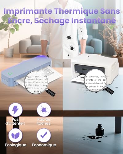 Imprimante A4 pour les déplacements avec connexion Bluetooth Android iOS bleue