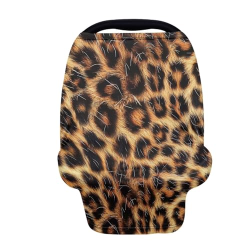 Image of Forchrinse Wild Leopard Print Car Seat Canopy for Babies Girls Infant Carrier Cover Breathable Nursing Breastfeeding Cover Stroller Cover Easy Install