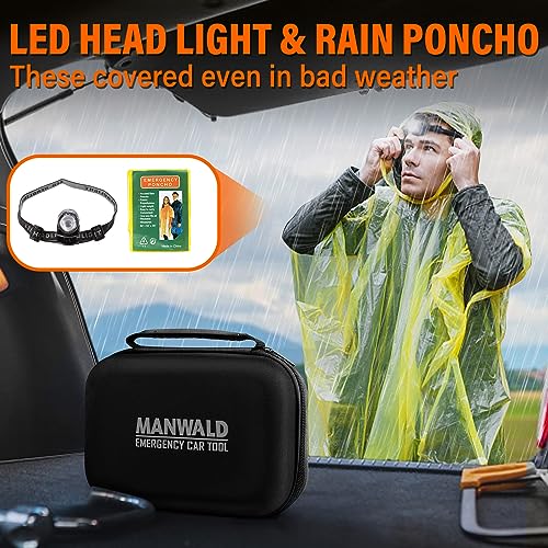 Emergency Car Tool Kit Roadside Assistance Tool Kit, Vehicle Safety Tool with Headlamp, Gloves and Jumper Cable Kit, Essential Car Accessories for Men, Women