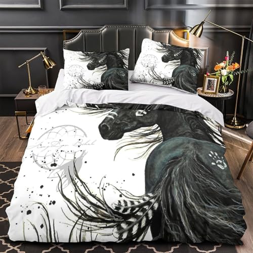Linge de lit art du cheval noir durable et parure microfeutre résistante - 2