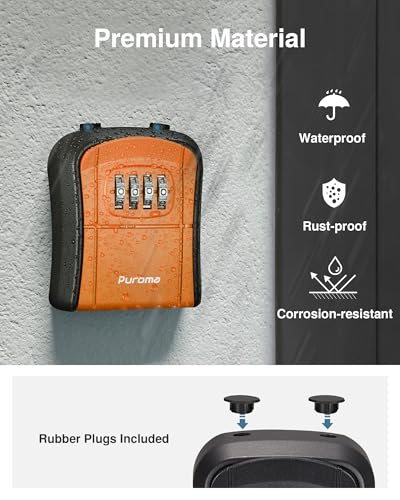 Image of Puroma Key Lock Box, Portable Combination Lockbox Wall-Mounted Key Storage Box for House Keys, Resettable Code Safe Security Lock Box for Home, Office, Apartment Spare Key Storage (1 Pack, Orange)