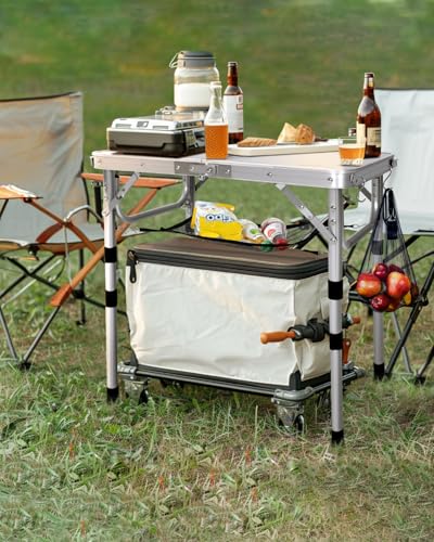 Sportneer Klappbarer Campingtisch, höhenverstellbar, Kleiner Klapptisch, tragbare Campingtische (60 cm L x 40 cm B (4 Höhen)) mit Netzschicht für Outdoor