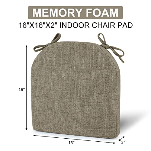 Lovtex Chair Cushions For Dining Chairs 4 Pack - Memory Foam Chair Pads With Ties And Non-Slip Backing - Seat Cushion For Kitchen Chair 16"X16"X2", Khaki #TOP2