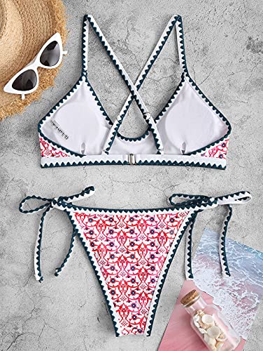 Zaful Bohemian Tie Whip Stitch Print Cross Bikini Spaghetti Strap Swimwear #TOP3