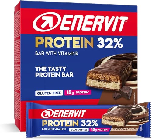 Enervit, Barrinha protetora de 32% de chocolate tripla, barras profissionais Enervit, 15 g de barras protetoras com vitamina D e vitamina B6, sabor triplo chocolate, sem glúten, 12 x 48 g barras