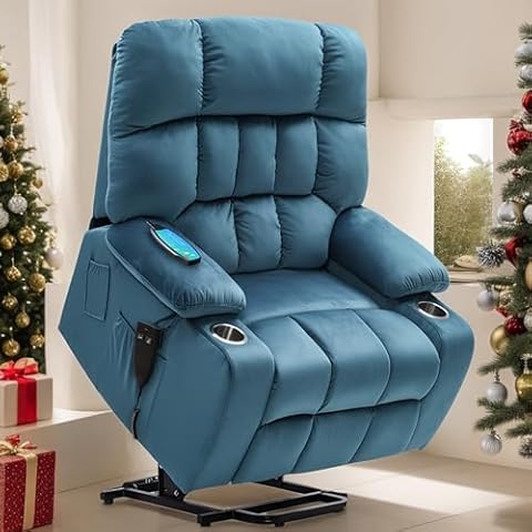 PUG258Y Power Lift Recliner Chair: Electronic Recliner Chair with Heat and Massage for Big and Tall Elderly, 2 Cup Holder, Lay Flat to 170 Single OKIN Motor - 9688 (X-Large, Teal) Cover