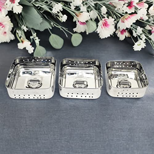 Image of Nyra Stainless Steel Square Shaped Paneer Maker /Mould /Strainer /Perfect for Making paneer with Ease /Also be Used for Making tofu /Paneer Maker with a Set of 3 Pcs with Top Press Lid